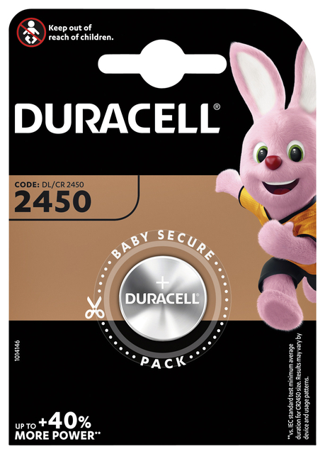 Batterij Duracell knoopcel 1xCR2450 lithium Ø24mm 3V-540mAh afbeelding