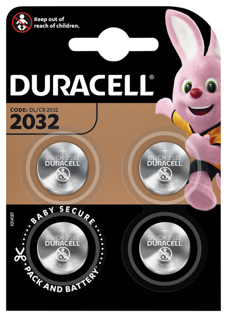 Batterij Duracell knoopcel 4xCR2032 lithium Ø20mm 3V-180mAh afbeelding