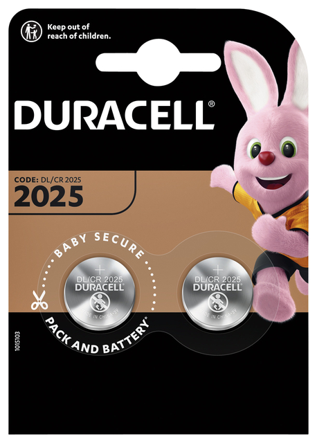 Batterij Duracell knoopcel 2xCR2025 lithium Ø20mm 3V-170mAh afbeelding