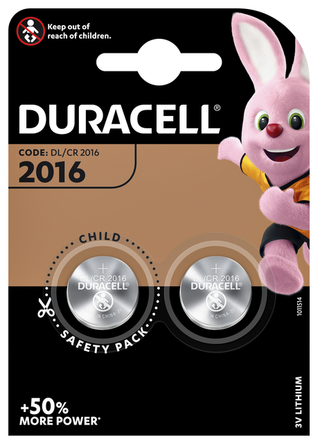 Batterij Duracell knoopcel 2xCR2016 lithium Ø20mm 3V-90mAh afbeelding