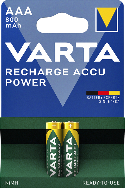 Batterij oplaadbaar Varta 2xAAA 800mAh ready2use afbeelding
