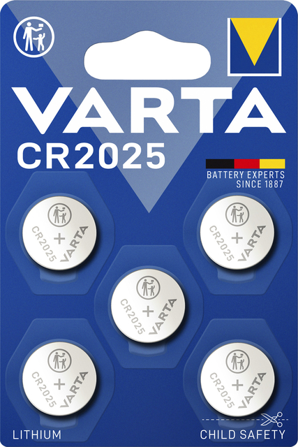 Batterij Varta knoopcel CR2025 lithium blister à 5stuk afbeelding