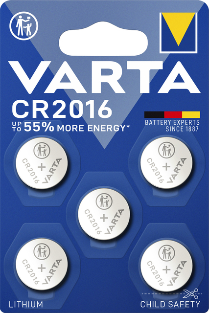 Batterij Varta knoopcel CR2016 lithium blister à 5stuk afbeelding