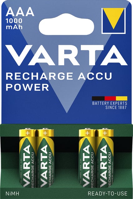 Batterij oplaadbaar Varta 4xAAA 1000mAh ready2use afbeelding