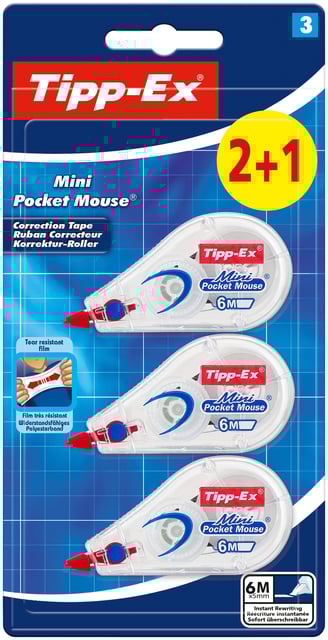 Correctietape Tipp-Ex mini pocket mouse 5mmx6m blister 2+1 gratis afbeelding