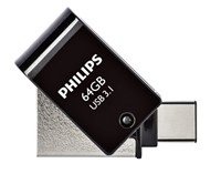 USB stick 3.1 Philips 2in1 USB-C USB-A 64GB zwart