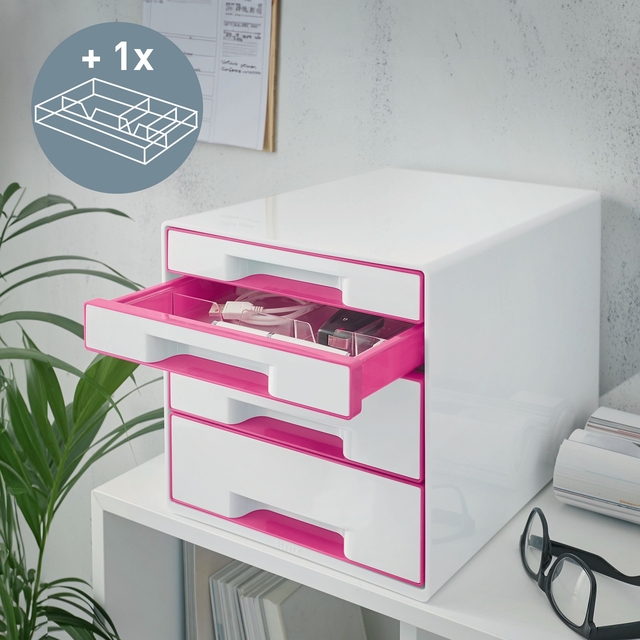 Ladenblok Leitz WOW 4 laden wit/roze — Foto 2 van 2