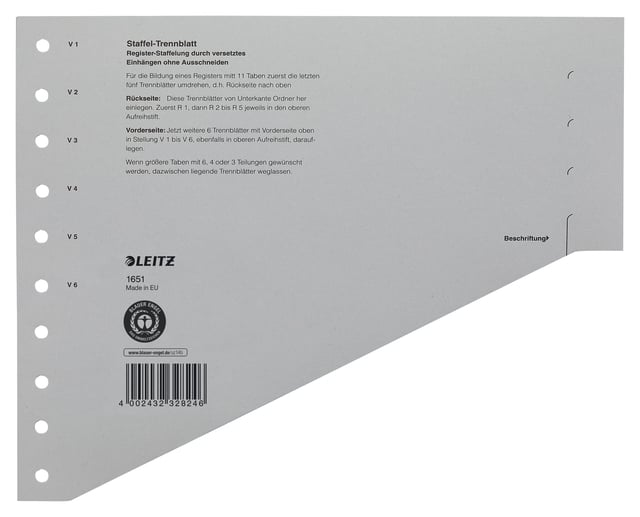 Scheidingsbladen Leitz A4 karton 200gr 11-gaats grijs 100 stuks afbeelding
