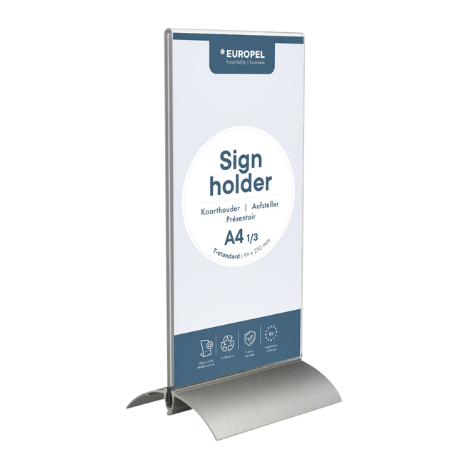 Kaarthouder Europel T-standaard 1/3 A4 staand acryl / aluminium afbeelding
