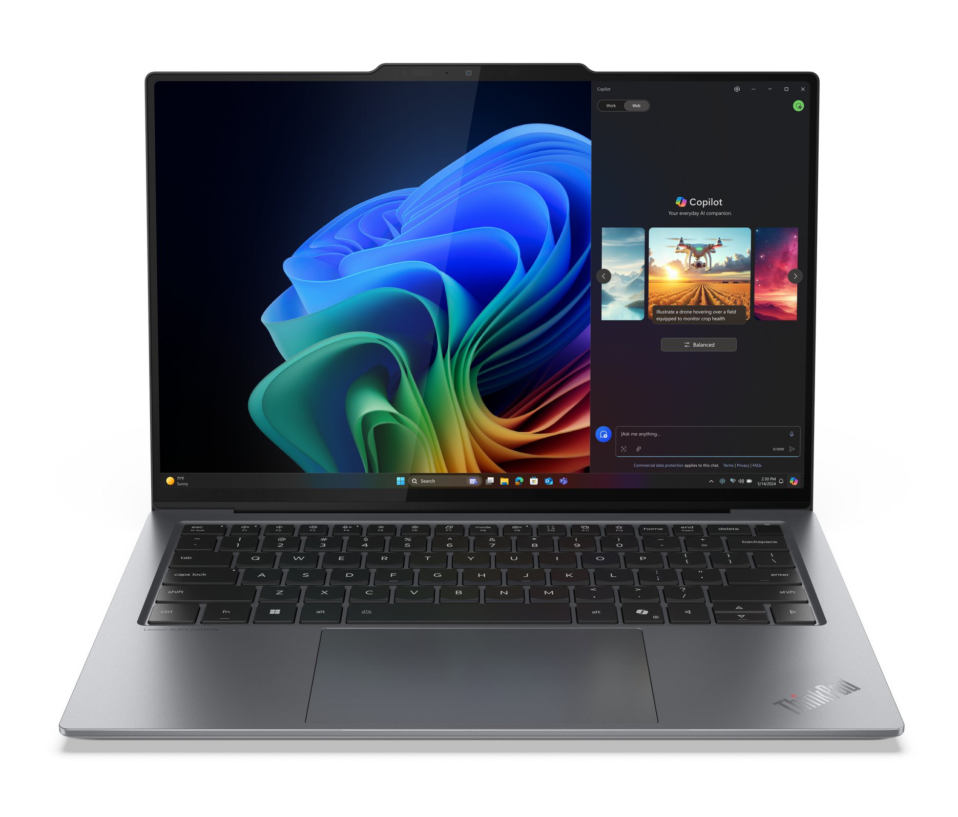 Lenovo ThinkPad X9-14 Intel Core Ultra 7 258V Laptop 35,6 cm (14") WUXGA 32 GB LPDDR5x-SDRAM 1 TB SSD Wi-Fi 7 (802.11be) Windows 11 Pro Grijs afbeelding