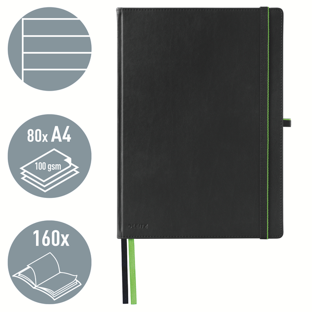 Notitieboek Leitz Complete A4 lijn 160 pagina&apos;s 100gr zwart afbeelding