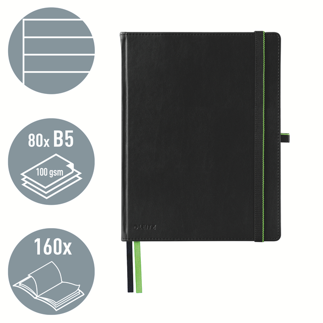 Notitieboek Leitz Complete 187x242mm lijn 160 pagina&apos;s 100gr zwart afbeelding