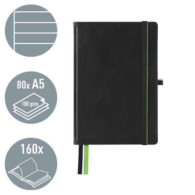 Notitieboek Leitz Complete A5 lijn 160 pagina&apos;s 100gr zwart afbeelding