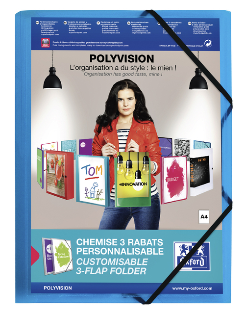 Elastomap Oxford Polyvision A4 met insteektas 3 kleppen PP blauw afbeelding