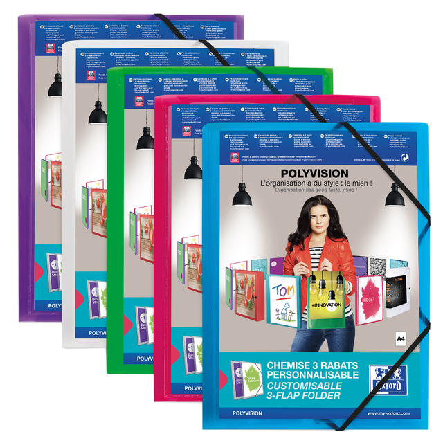 Elastomap Oxford Polyvision A4 met insteektas 3 kleppen PP blauw — Foto 2 van 2