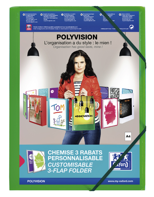 Elastomap Oxford Polyvision A4 met insteektas 3 kleppen PP groen afbeelding