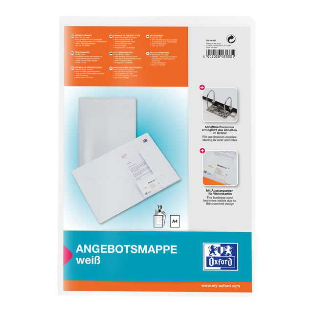Offertemap Oxford A4 met insteektas 2 kleppen 0.5mm PP wit afbeelding