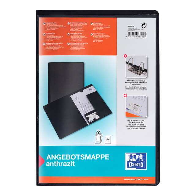 Offertemap Oxford A4 met insteektas 2 kleppen 0.5mm PP zwart afbeelding