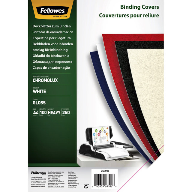 Voorblad Fellowes A4 Chromolux 250gr wit 100 stuks afbeelding