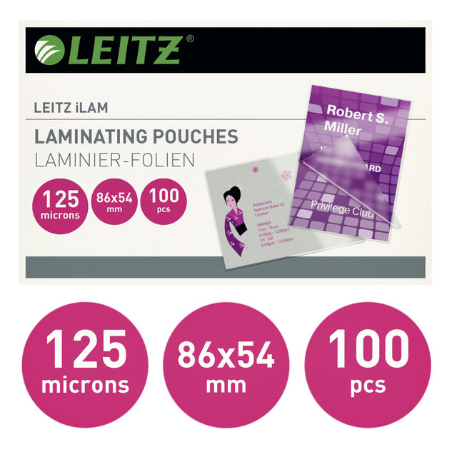 Lamineerhoes Leitz iLAM 54x86mm 2x125micron EVA 100 stuks — Foto 2 van 2