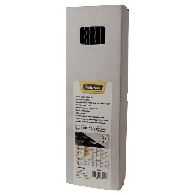 Bindrug Fellowes 8mm 21rings A4 zwart 100 stuks