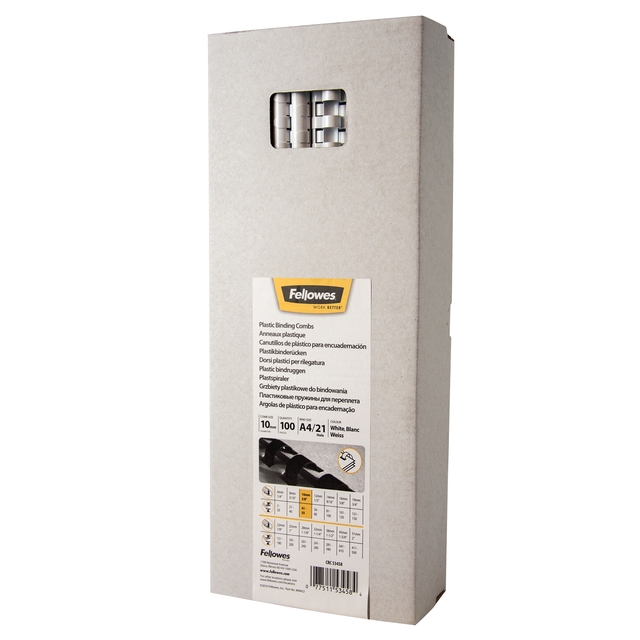 Bindrug Fellowes 10mm 21rings A4 wit 100 stuks afbeelding