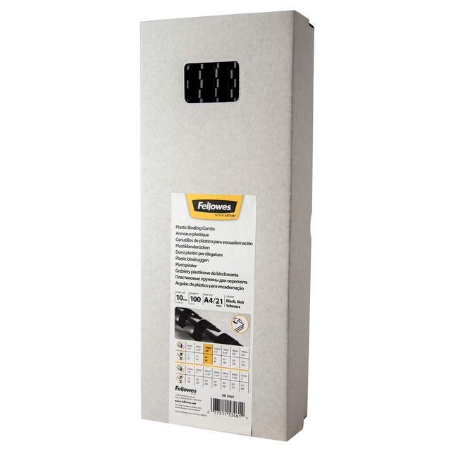 Bindrug Fellowes 10mm 21rings A4 zwart 100 stuks afbeelding