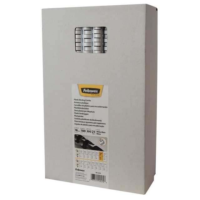 Bindrug Fellowes 16mm 21rings A4 wit 100 stuks