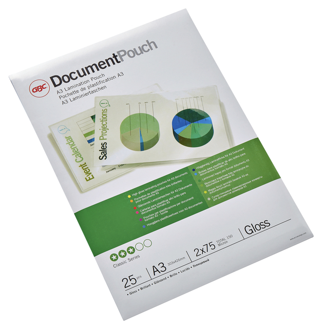 Lamineerhoes GBC A3 2x75micron document 25 stuks afbeelding