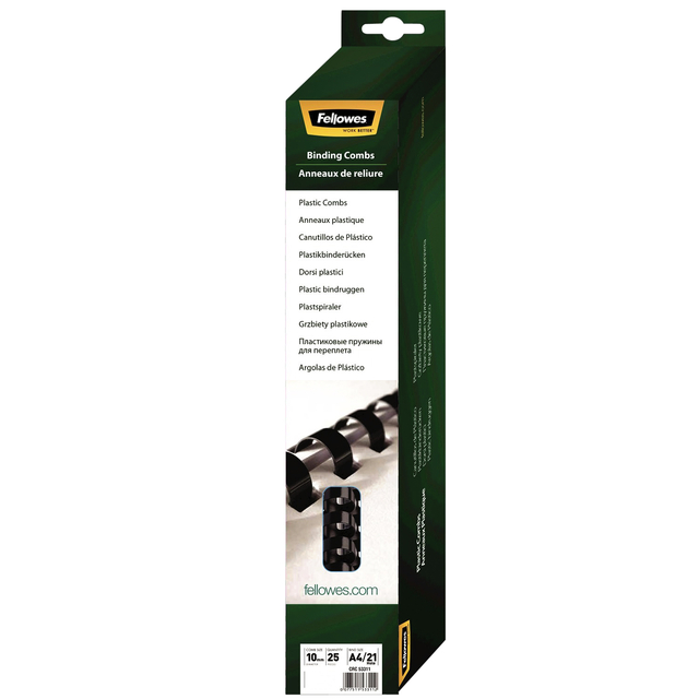 Bindrug Fellowes 10mm 21rings A4 zwart 25 stuks afbeelding