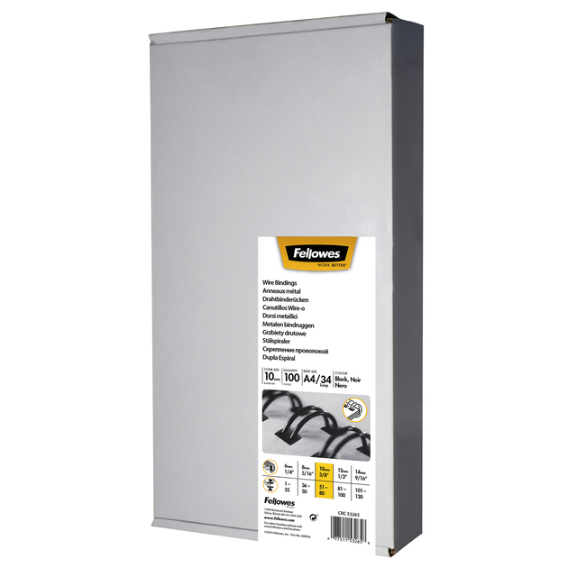 Draadrug Fellowes 10mm 34-rings A4 zwart 100 stuks afbeelding