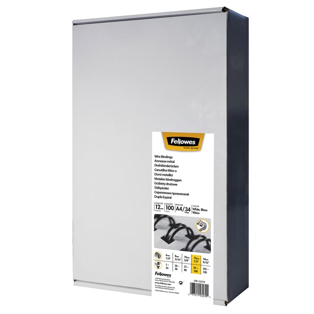 Draadrug Fellowes 12mm 34-rings A4 zilver 100 stuks afbeelding