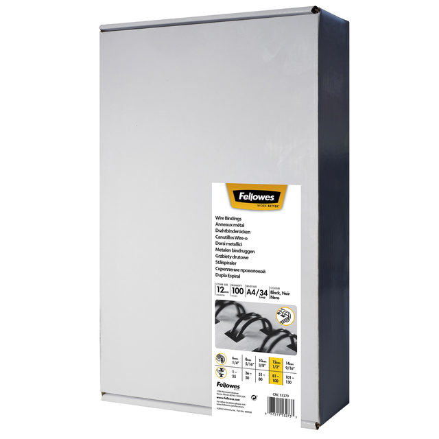 Draadrug Fellowes 12mm 34-rings A4 zwart 100 stuks afbeelding