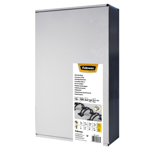 Draadrug Fellowes 14mm 34-rings A4 wit 100 stuks afbeelding