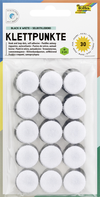 Klittenband Folia rond 2cm 15 stuks zwart 15 stuks wit afbeelding