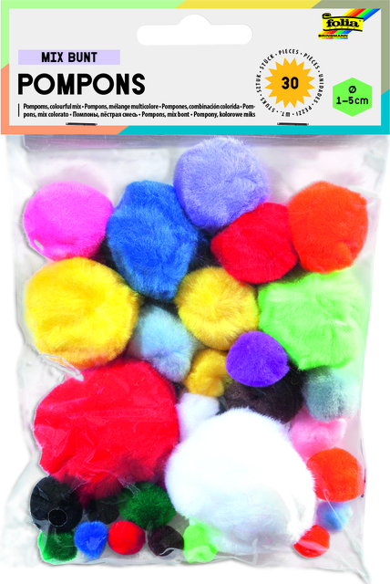 Pompon Folia 30 stuks diverse kleuren en afmetingen 30 stuks afbeelding