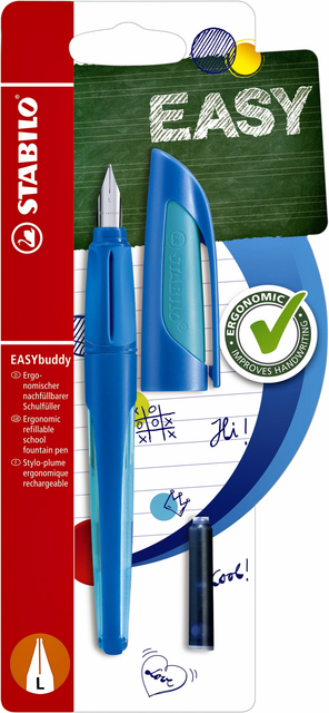 Vulpen STABILO Easybuddy linkshandig medium donkerblauw/lichtblauw blister à 1 stuk afbeelding