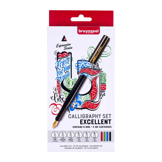 Kalligrafiepen Bruynzeel luxe set à 14 stuks 60344014 afbeelding
