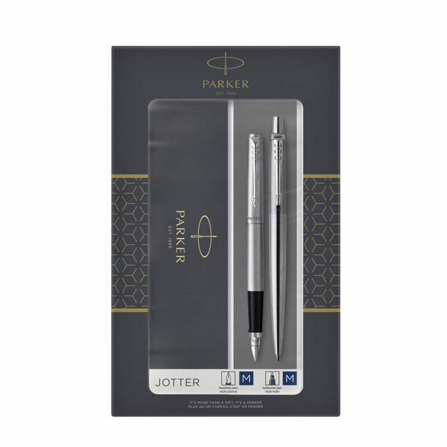 Balpen en vulpen Parker Jotter stainless steel CT medium 2 stuks afbeelding