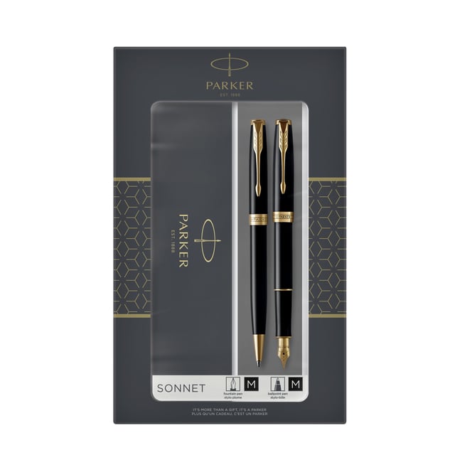 Balpen en vulpen Parker Sonnet black lacquer GT medium 2 stuks afbeelding