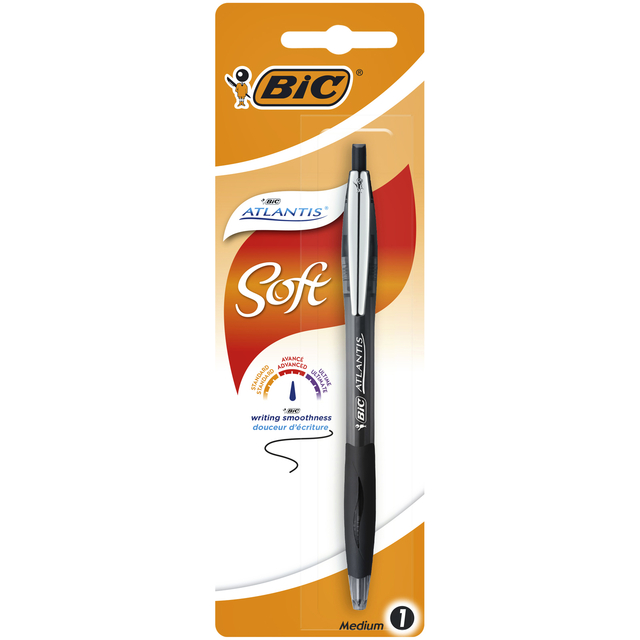 Balpen Bic Atlantis soft metalen clip clic medium zwart bister à 1 stuk afbeelding
