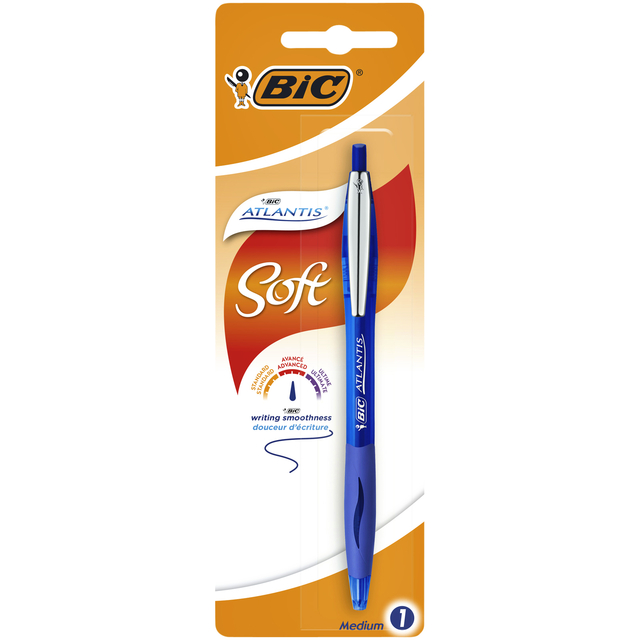 Balpen Bic Atlantis soft metalen clip clic medium blauw bister à 1 stuk afbeelding