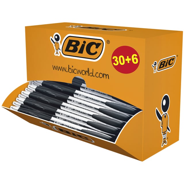 Balpen Bic Atlantis classic grip clic medium zwart valuepack 30+6 gratis afbeelding