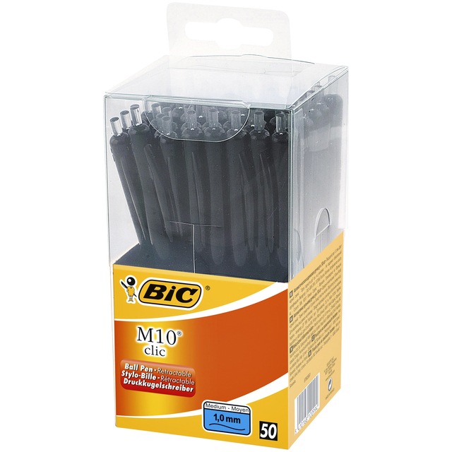 Balpen Bic M10 medium zwart in tubo verpakking afbeelding