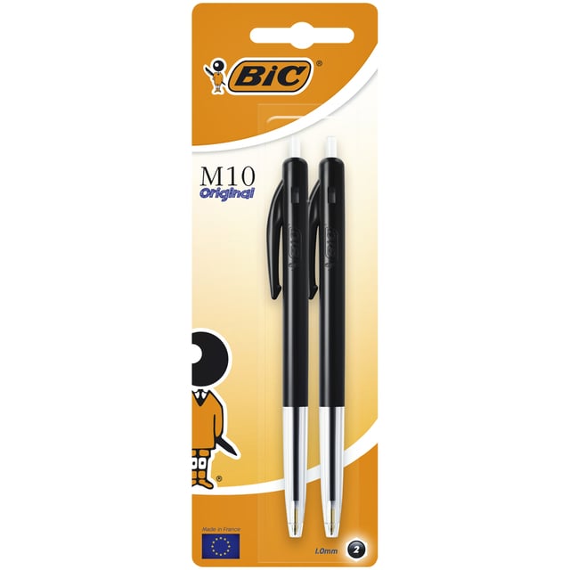 Balpen Bic M10 medium zwart blister à 2 stuks afbeelding