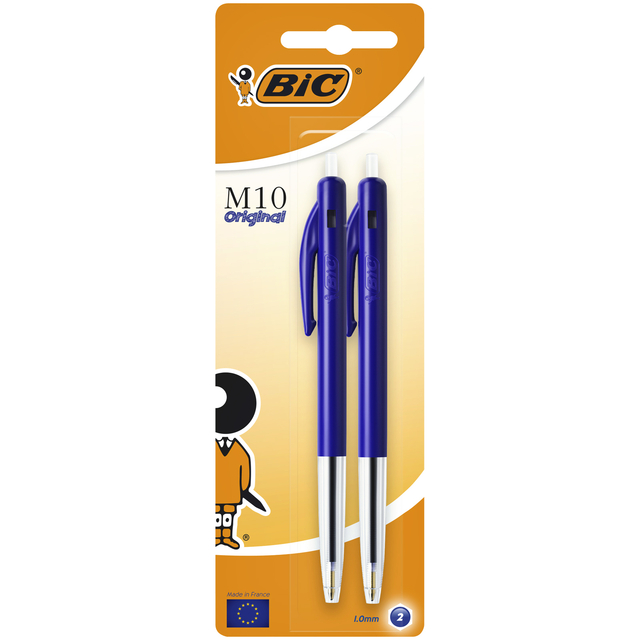 Balpen Bic M10 medium blauw blister à 2 stuks afbeelding