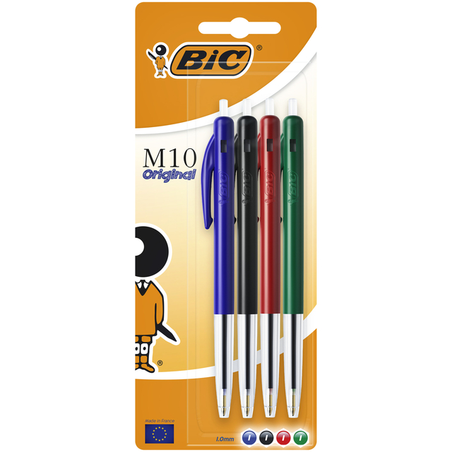 Balpen Bic M10 medium assorti blister à 4 stuks afbeelding