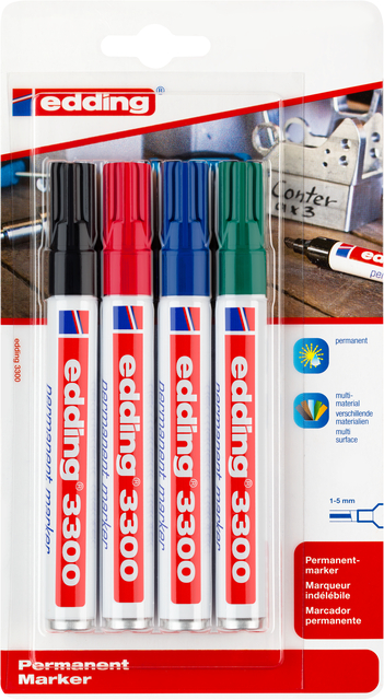 Viltstift edding 3300 schuin 1-5mm assorti blister à 4 stuks afbeelding