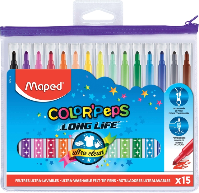 Viltstift Maped Color&apos;Peps Long Life set á 15 kleuren afbeelding
