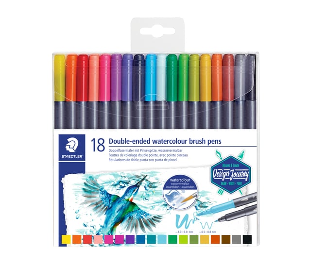 Brushpen Staedtler 3001 Marsgraphic duo 0.5-6mm blister à 18st ass afbeelding